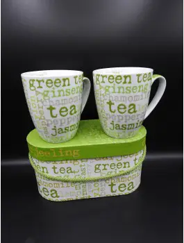 Lot de 2 mugs verts TEA avec boite cadeau